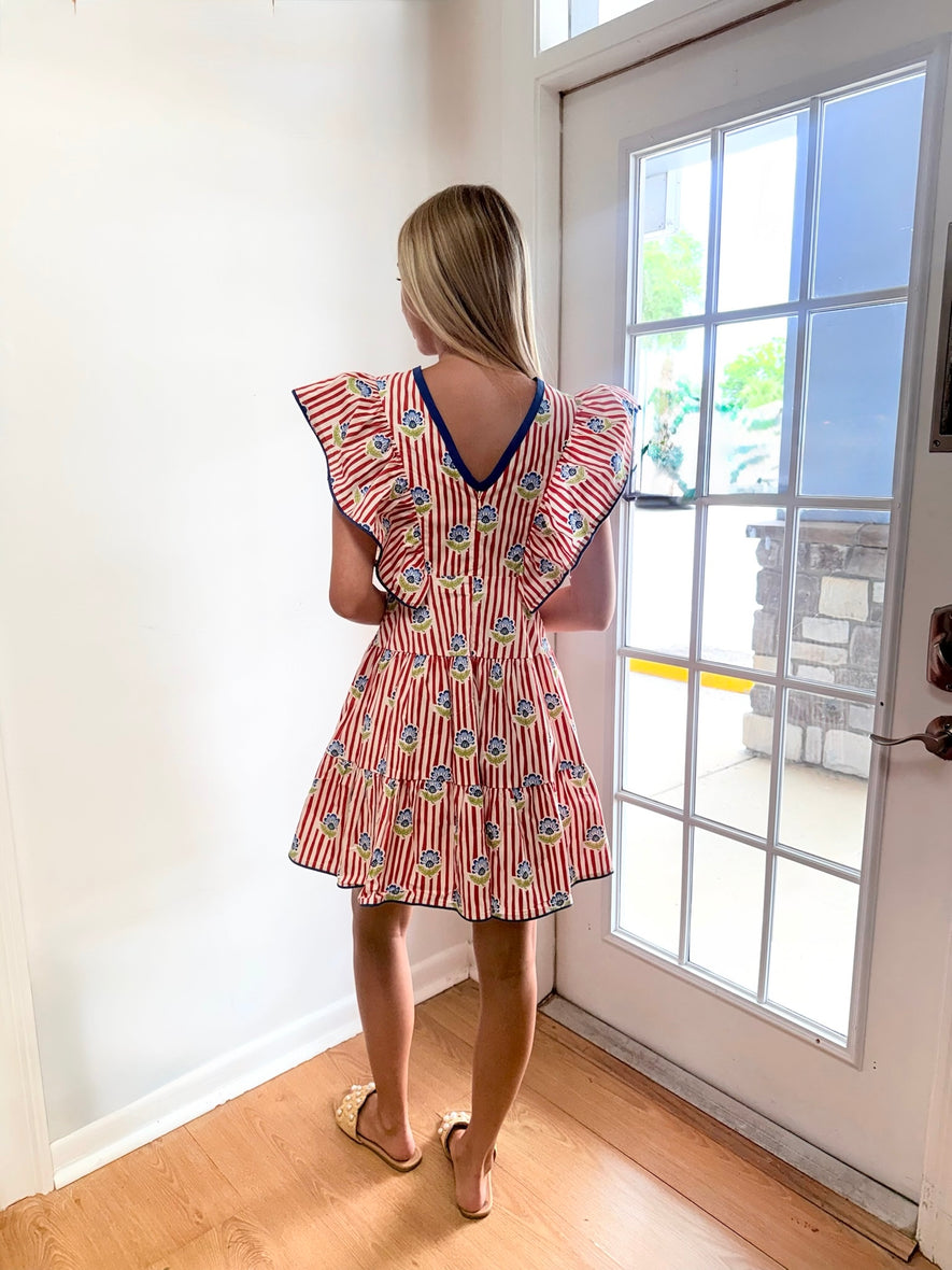 The Charlotte Red Stripe Block Print Midi Dress – 8.28 Boutique