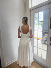 Aureum White Smocked Top Scoop Back Midi Dress