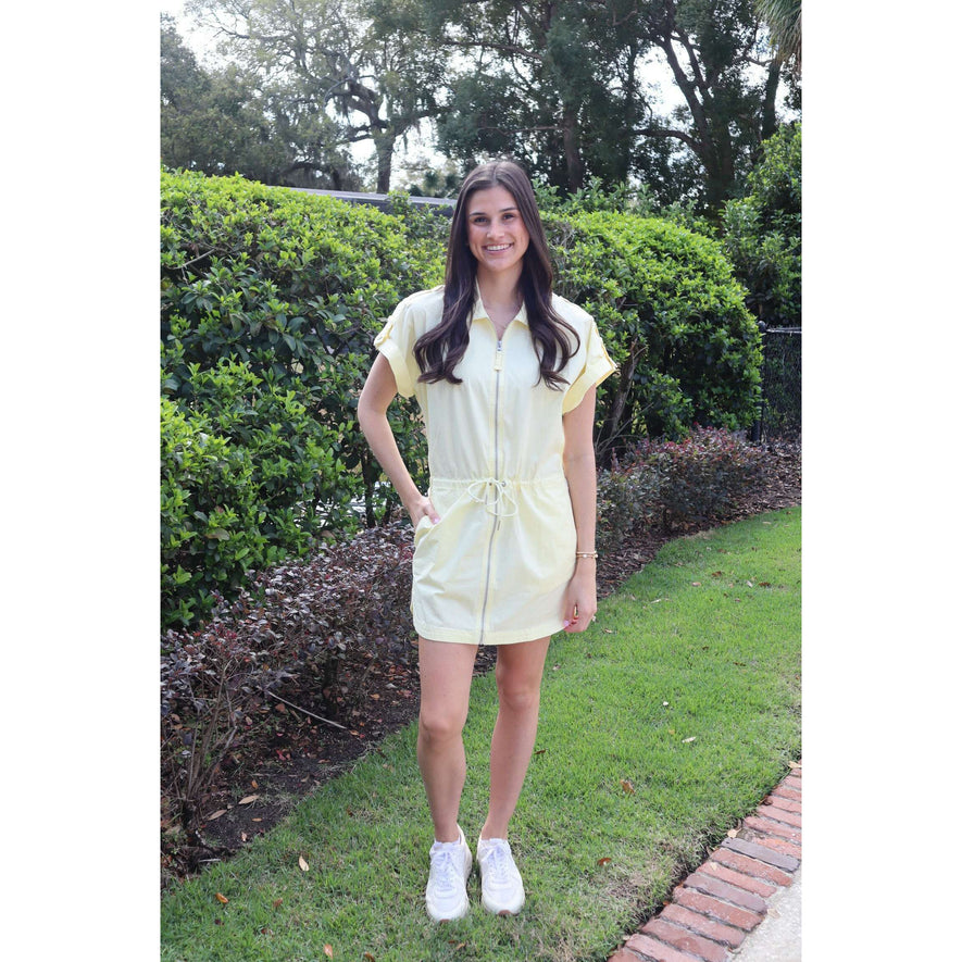 pistola green dress Meg Short Sleeve Zip Front in Lemon Pullover design Mare Mare x Anthropologie Waist Size:48