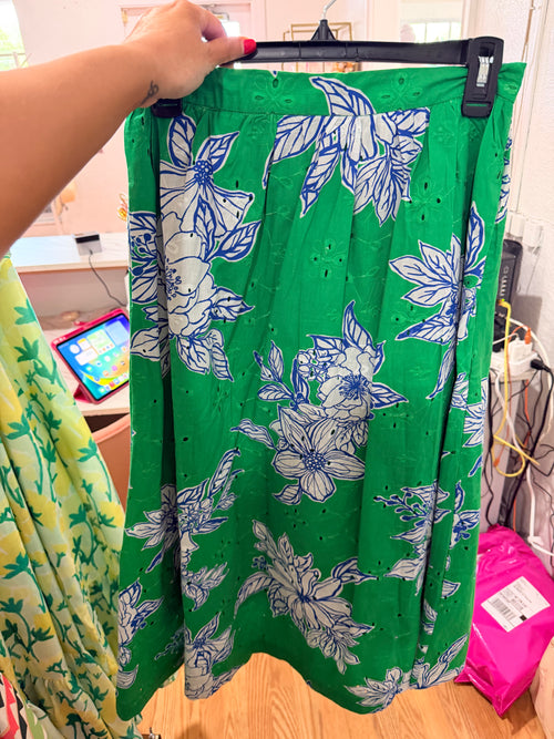 Entro Green and Blue Eyelet Floral Skirt