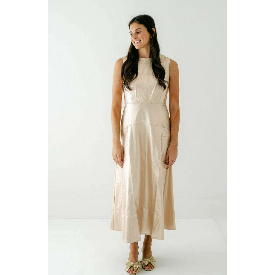 knee length dresses for ladies Sadie Stretch Metallic Light Denim Midi Dress-ALCM0007 main image 1