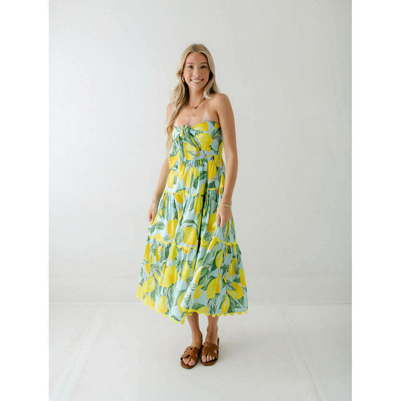 strapless midi dress linen DKNY Women's Linen-Blend Strapless Stripe Dress in Broadway Stripe Frost Blue