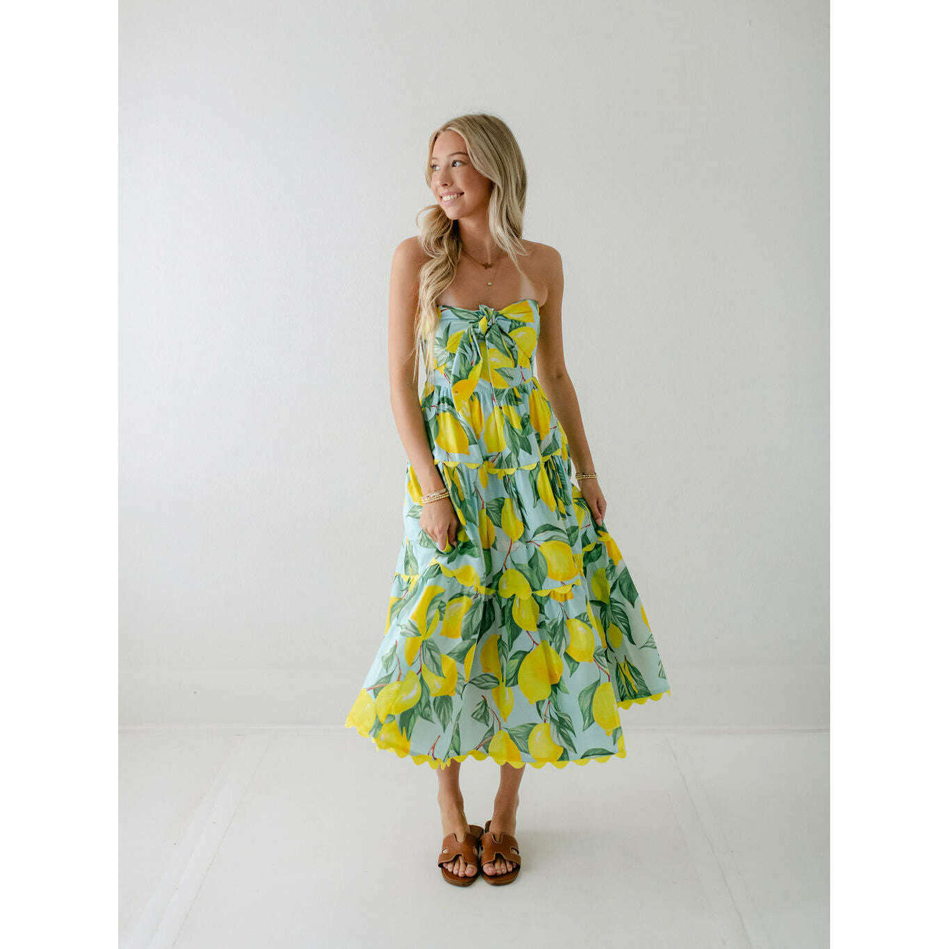 Prosperina Elena Blue Lemon Linen Strapless Midi Dress, Xs / Blue Prosperina Elena Blue Lemon Linen Strapless Midi Dress, Xs / Blue