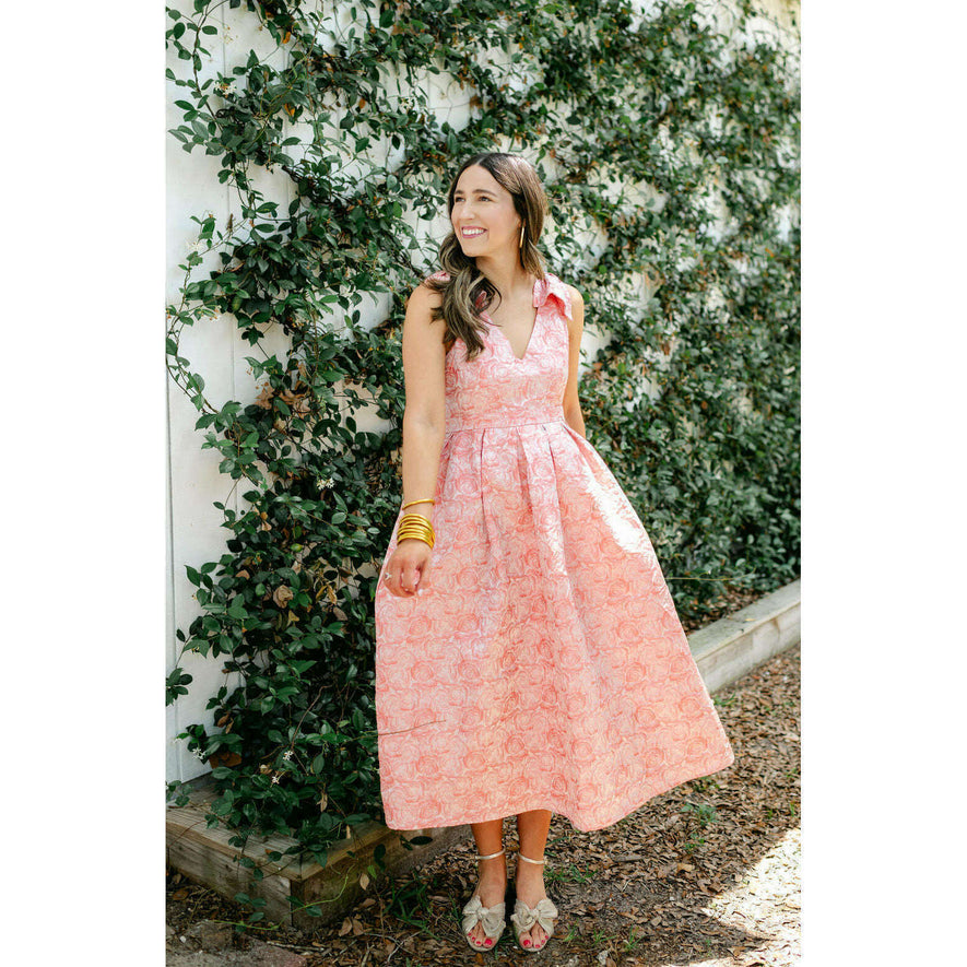 The Lucy Pink Floral Bow Shoulder Dress – 8.28 Boutique