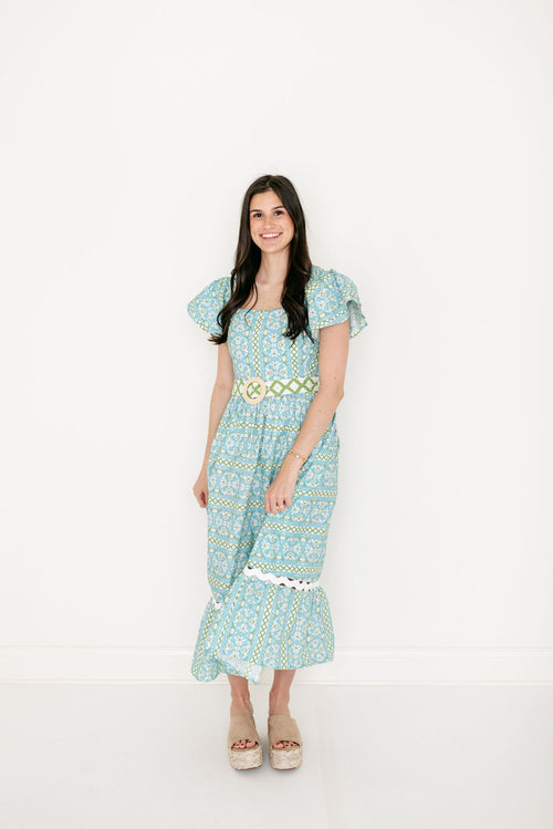 Brooks Avenue Margaret Midi Dress in Fleur de Lune Blue