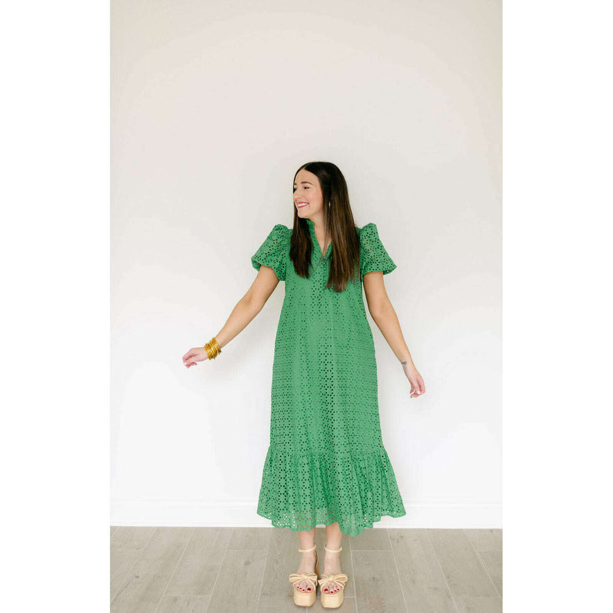 green emerald velvet dress Sydney Green Eyelet Dress main image 0
