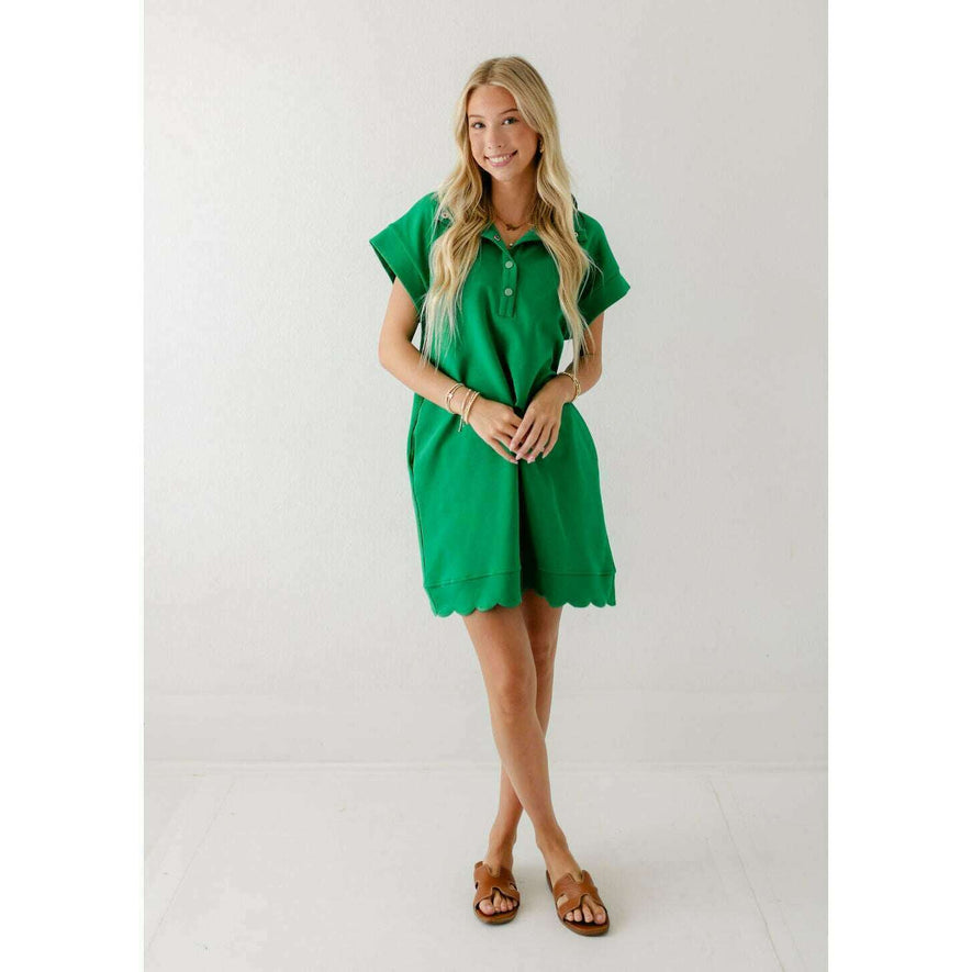 The Audra Green Scalloped Mini Dress