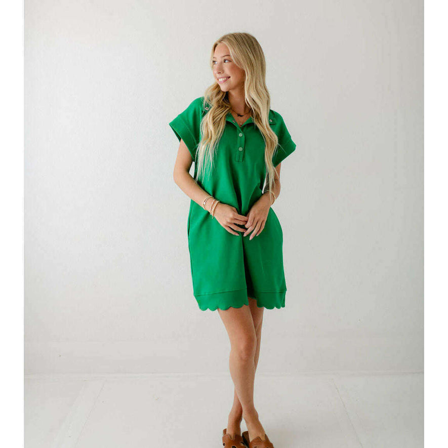 The Audra Green Scalloped Mini Dress