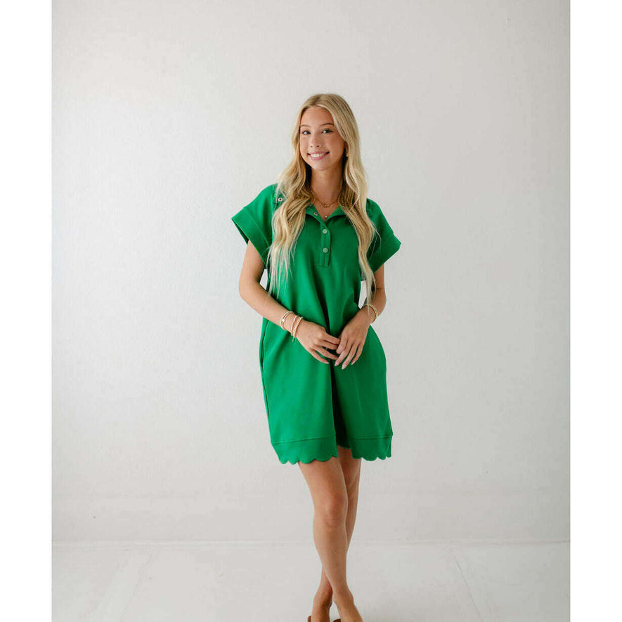 The Audra Green Scalloped Mini Dress