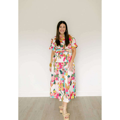 Entro Pink Stripe Button Front Mini Dress