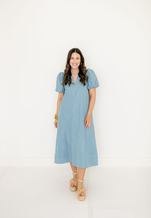 Emily McCarthy Hampton Dress in Denim Chambray