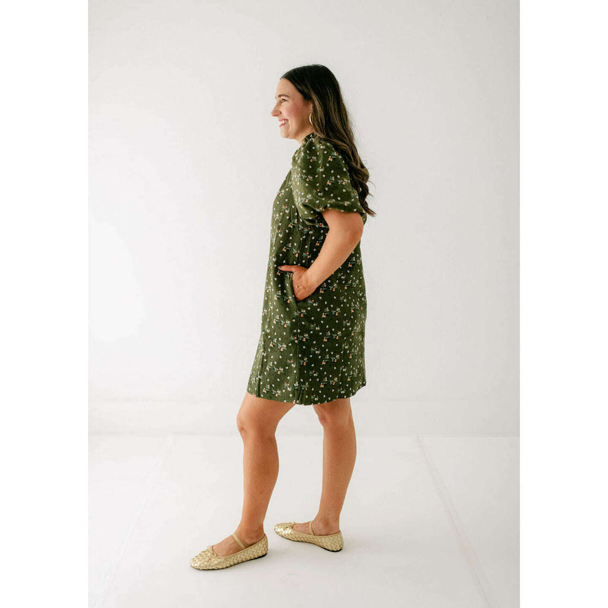 green emerald velvet dress Women's Green Printed Dress- Thml Midi Dress- Women's Anthro Midi Dress Extra Small main image 0