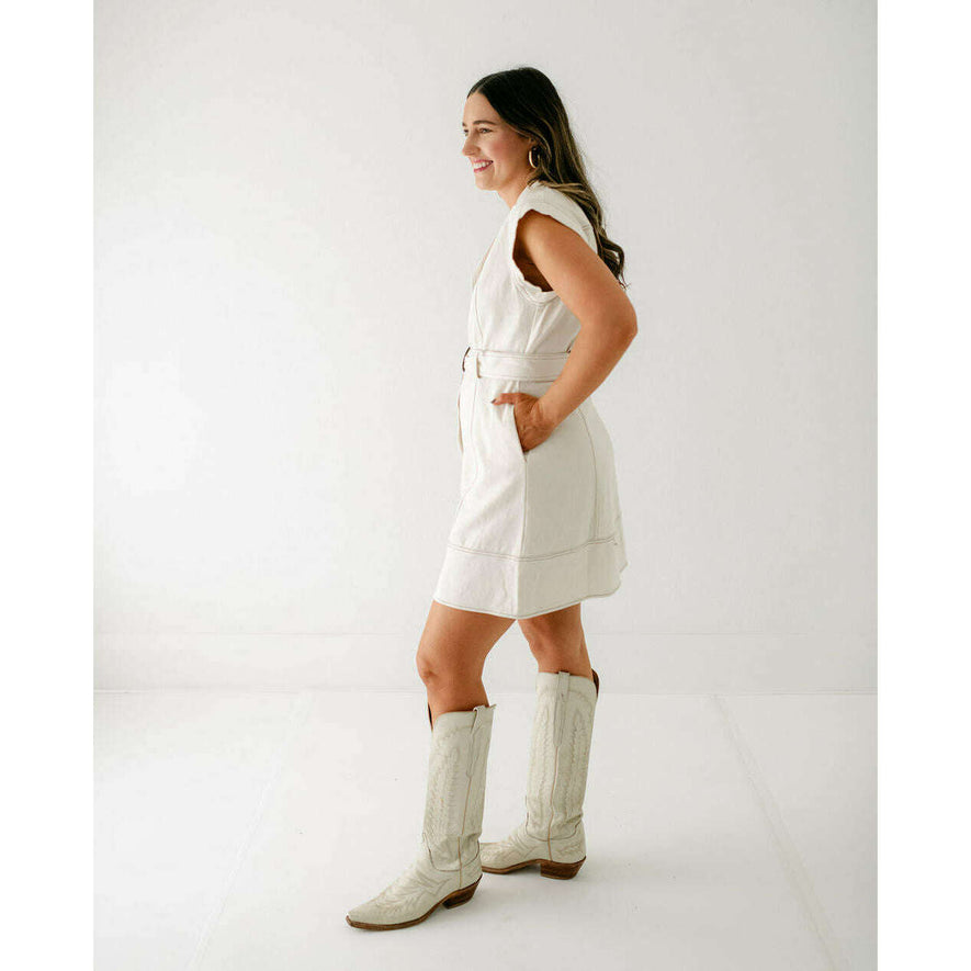 The Brooklyn White Denim Belted Dress – 8.28 Boutique