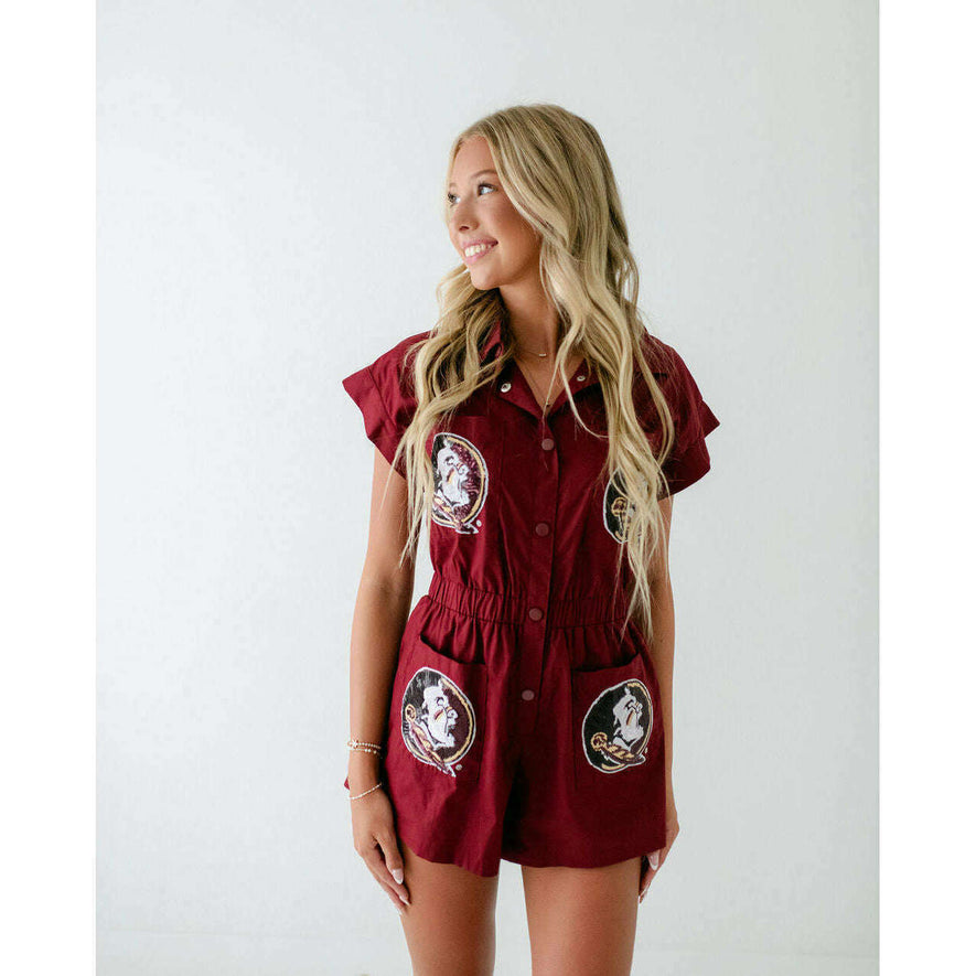 Queen of Sparkles FSU Mascot Pocket Romper
