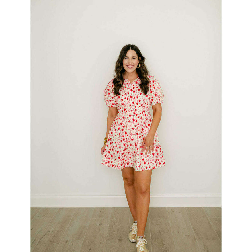 entro dresses Entro Red and Pink Heart Cinched Waist Dress, M / Pink