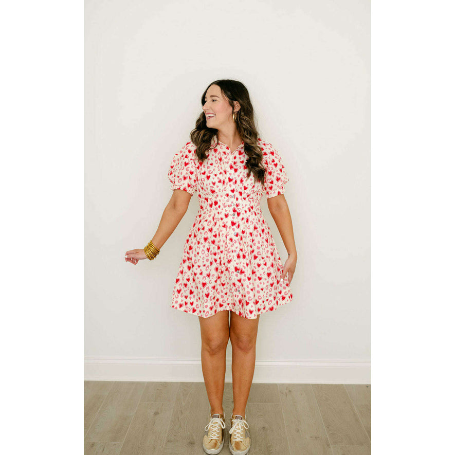 Entro Red and Pink Heart Cinched Waist Dress, L / Pink