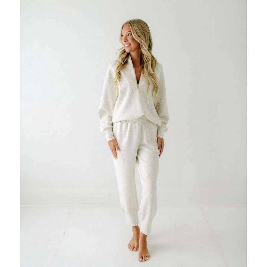 Varley Davidson Sweat in Ivory Marl Fleck