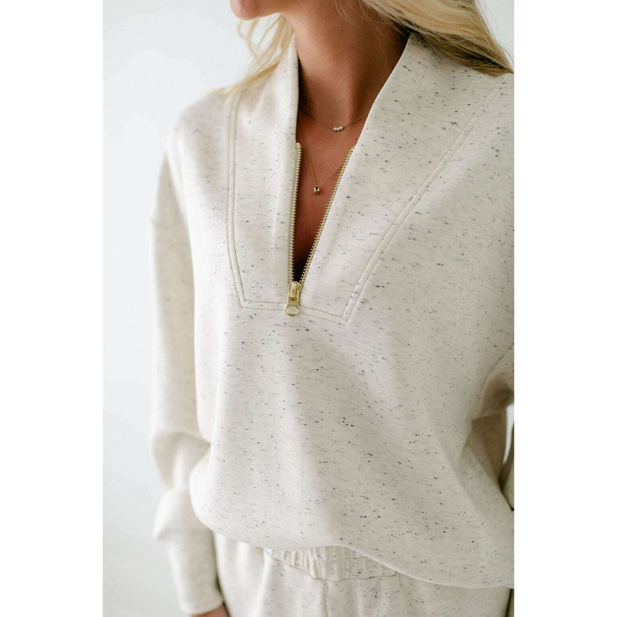 Varley Davidson Sweat in Ivory Marl Fleck