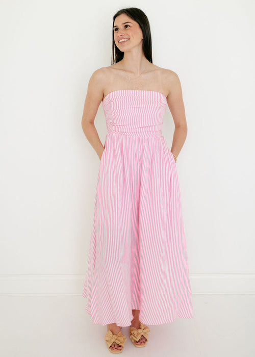 Meet Me in Santorini Pink Gauze Stripe Maxi Dress