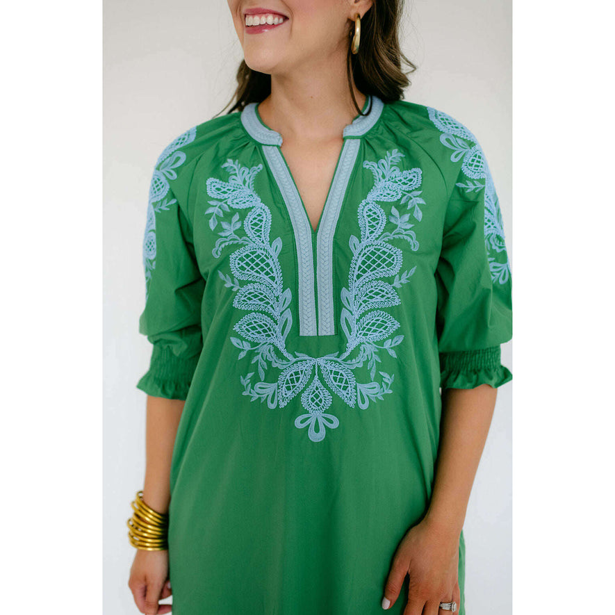 blue and green embroidered dress Sage Green Plunge Neckline Adjustable Straps Mini Dress main image 1