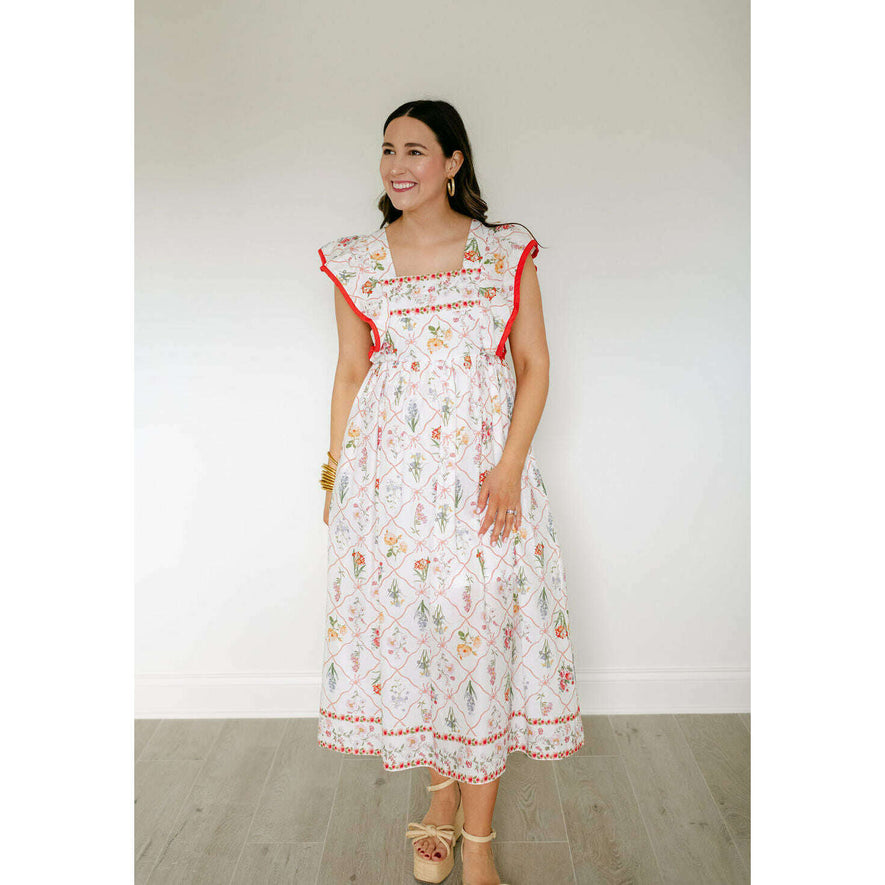 entro midi dress Entro White Floral Stamp Print Midi Dress, M / White