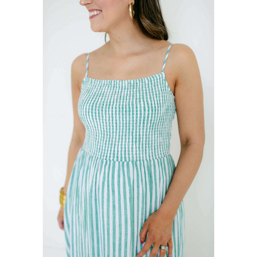 z supply bayside linen maxi dress Z SUPPLY Women's Bayside Striped Linen Dress, Size Medium, Lapalma Green, Cotton