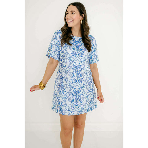 Jade Melody Tam Patchwork Garden Ruffle Neck Dress