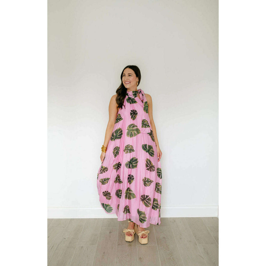 Entro Pink Palm Tie Neck Maxi Dress – 8.28 Boutique