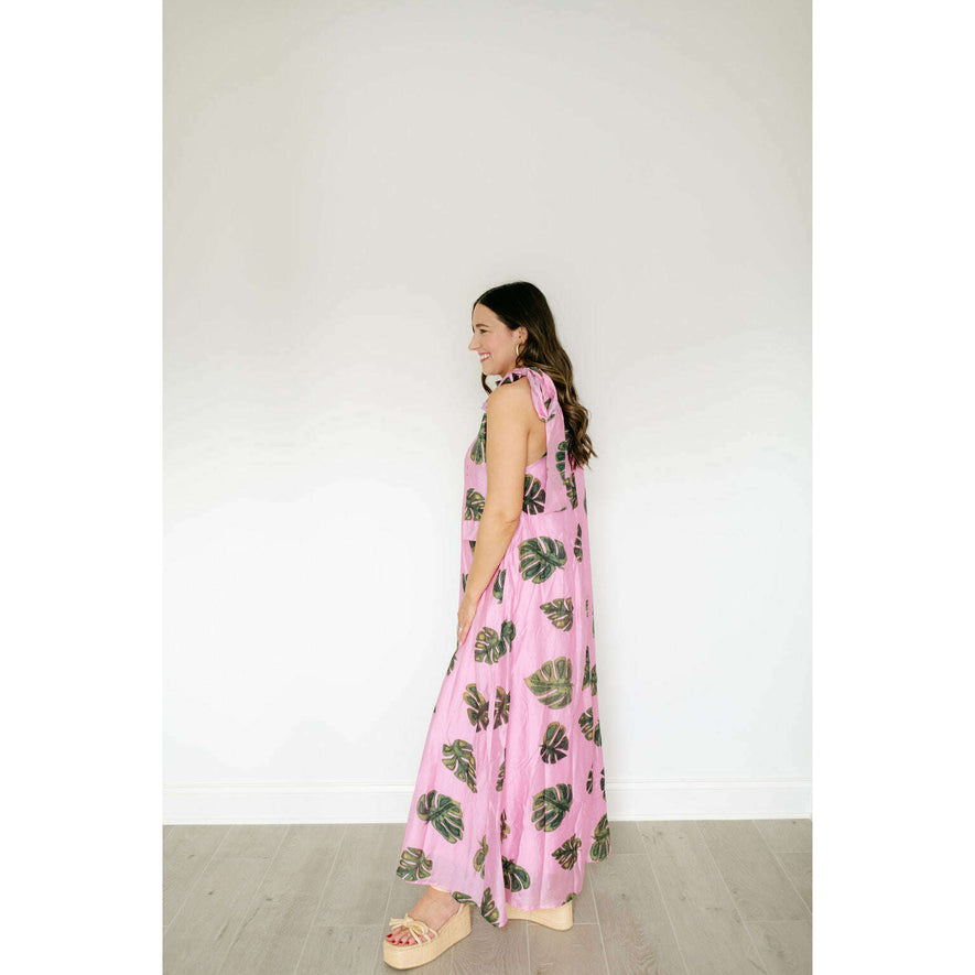 Entro Pink Palm Tie Neck Maxi Dress – 8.28 Boutique
