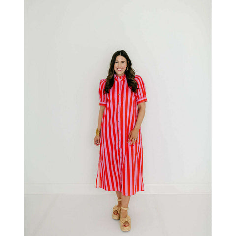 Entro Pink Stripe Cherry Mini Dress