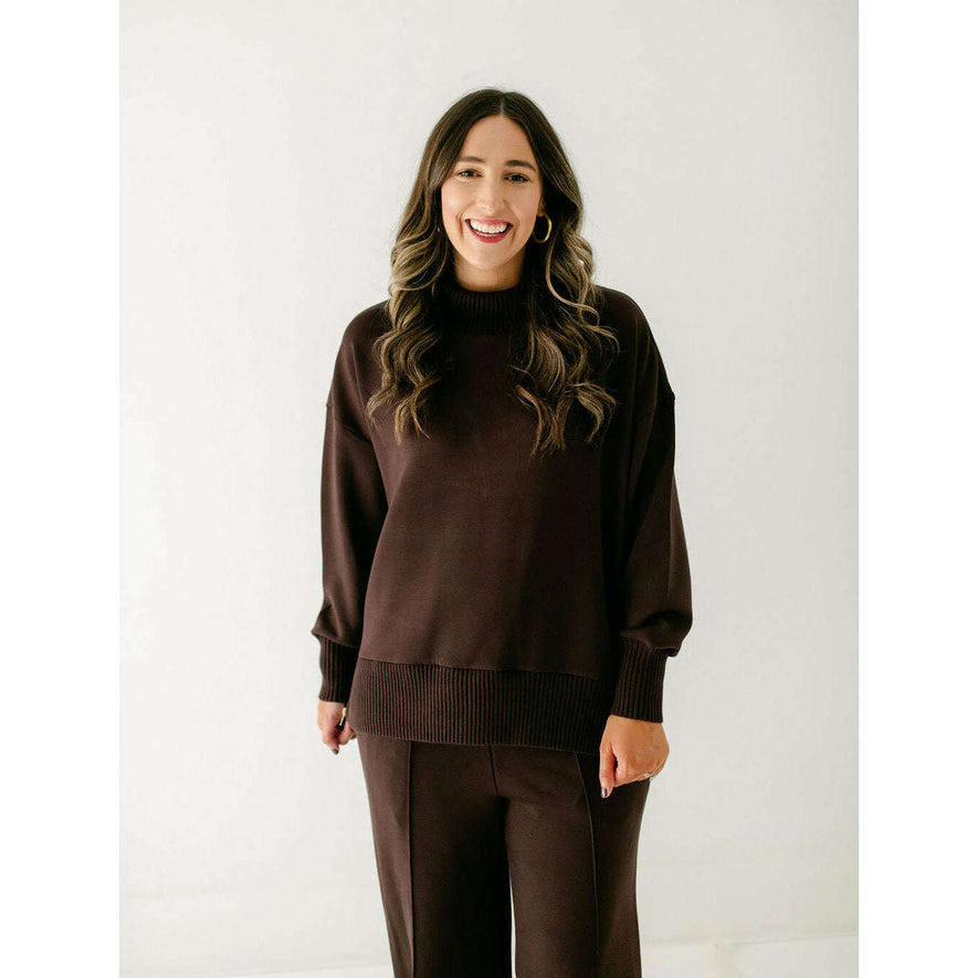 Varley Barker High Neck Sweat in Coffee Bean