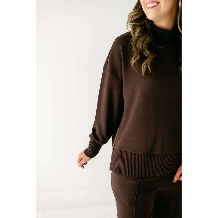 Varley Barker High Neck Sweat in Coffee Bean