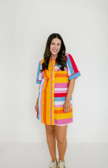 THML Stripe Button Down Mini Dress