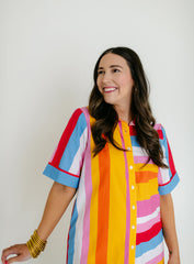 THML Stripe Button Down Mini Dress