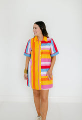 THML Stripe Button Down Mini Dress