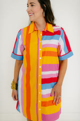 THML Stripe Button Down Mini Dress