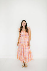 Aureum Orange Plaid Smocked Top Midi Dress