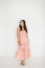 Aureum Orange Plaid Smocked Top Midi Dress