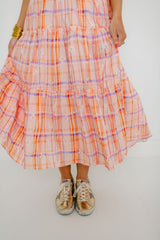 Aureum Orange Plaid Smocked Top Midi Dress