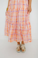Aureum Orange Plaid Smocked Top Midi Dress