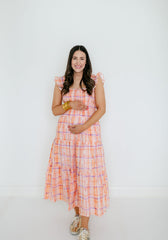 Aureum Orange Plaid Smocked Top Midi Dress