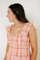 Aureum Orange Plaid Smocked Top Midi Dress