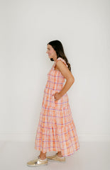 Aureum Orange Plaid Smocked Top Midi Dress