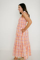 Aureum Orange Plaid Smocked Top Midi Dress