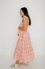 Aureum Orange Plaid Smocked Top Midi Dress