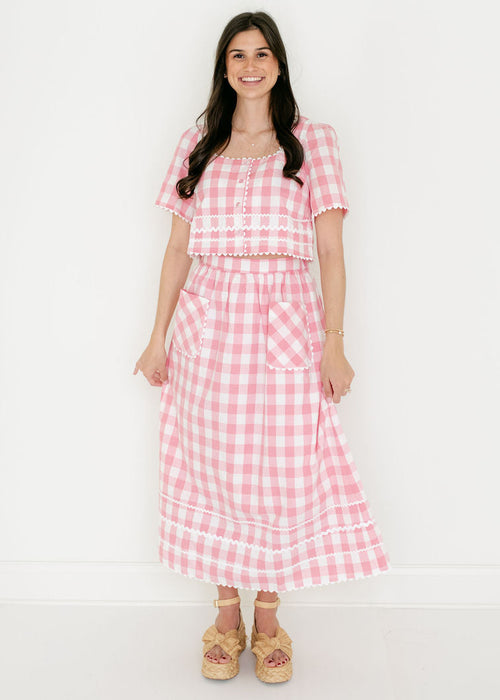 Aureum Pink Gingham Ric Rac Top