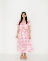Aureum Pink Gingham Midi Skirt