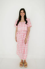 Aureum Pink Gingham Midi Skirt