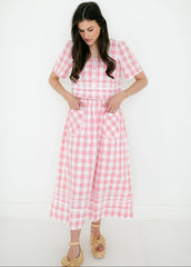 Aureum Pink Gingham Midi Skirt