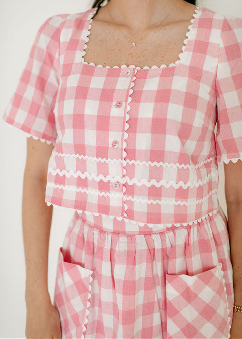 Aureum Pink Gingham Ric Rac Top